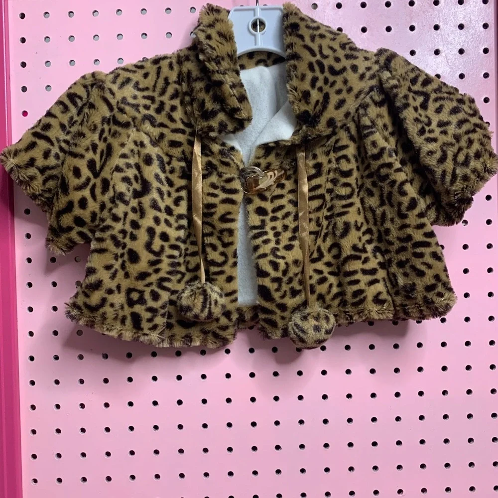 Boutique Leopard Print FauxFur Jacket 3T Girls Cropped Coat Animal Print Toddler